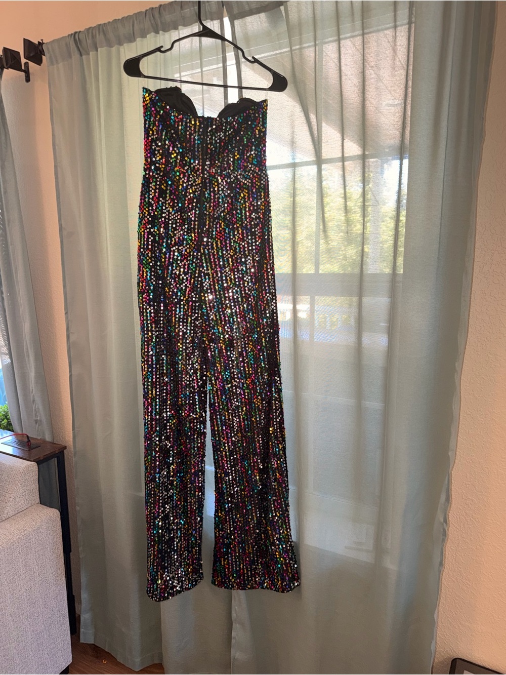 XL Fashion Nova Luxe Black Multicolor Sequin Strapless Jumpsuit - Picture 2 of 4